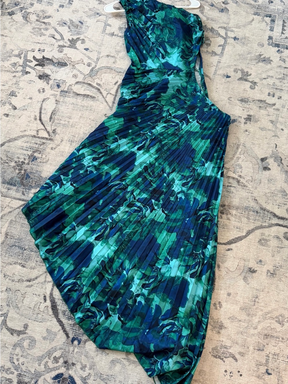 SHEIN Teal & Navy One-Shoulder Pleated Dress